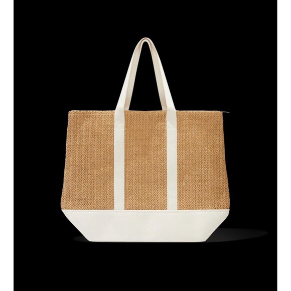 NWT Show Me Your Mumu Sunseeker Tote Bag Canvas Straw Slouchy White Beige Large - Picture 9 of 10